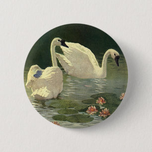 Bóton Redondo 5.08cm Pássaros dos animais selvagens do vintage, cisnes