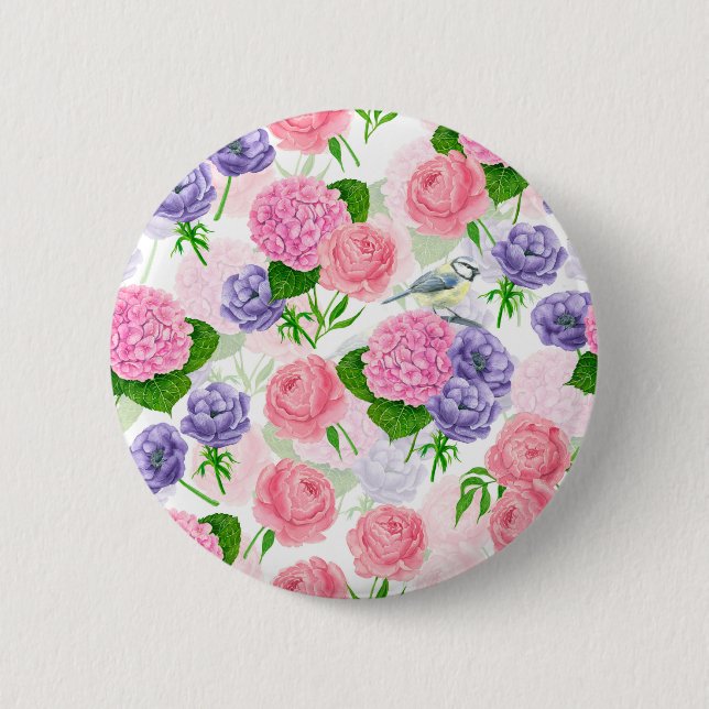 Bóton Redondo 5.08cm Pássaros e flores (Frente)