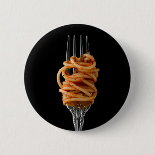Bóton Redondo 5.08cm Pasta cuspiu em um garfo, Comida espaguete
