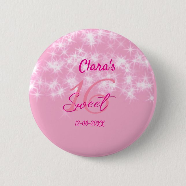 Bóton Redondo 5.08cm Pastel baby pink doce de 16 anos adicione nome da (Frente)