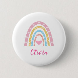 Bóton Redondo 5.08cm Pastel boho arco-íris e corações nome personalizad
