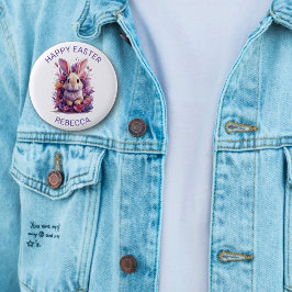 Bóton Redondo 5.08cm Pastel Colorido Coelho da Páscoa e Florais de Aqua