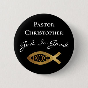 Bóton Redondo 5.08cm Pastor Christian Church Deus É Bom Ministro Negro