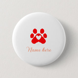 Bóton Redondo 5.08cm Pata de cachorro coração vermelho adicionar nome t