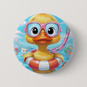 Bóton Redondo 5.08cm Pato do Partido da Piscina de Caricatura com Snork