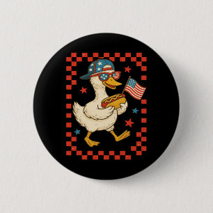 Bóton Redondo 5.08cm Pato Patriótico Com Cachorro Quente E Bandeira Eng