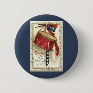 Bóton Redondo 5.08cm Pátria Vintage, Tambores com Notas Musicais