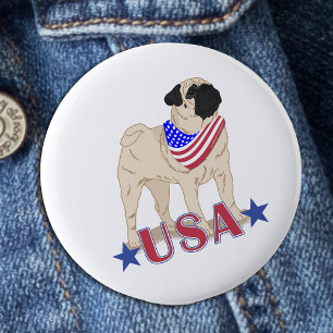 Bóton Redondo 5.08cm Patriótico Americano Pug