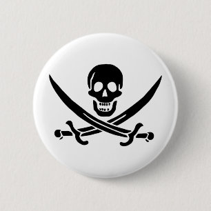 Bóton Redondo 5.08cm Pavilha de Sinalizador Pirata com Espadas Cruzadas