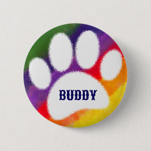 Bóton Redondo 5.08cm Pawprint do Cachorro Arco-Íris Nome Personalizado