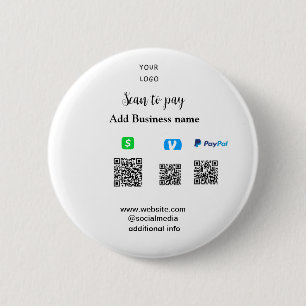 Bóton Redondo 5.08cm Paypal Cashapp venmo scan para pagar QR adicionar