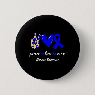 Bóton Redondo 5.08cm Paz Amor Cura Alopecia Azul Fita Consciência