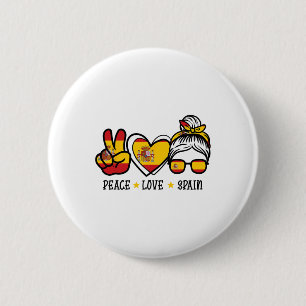 Bóton Redondo 5.08cm Paz Amor Espanha Coque Desarrumado Torcedora de Fu