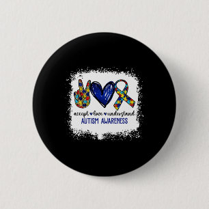 Bóton Redondo 5.08cm Paz Amor Fita Autismo Atenção Aceitar Amor