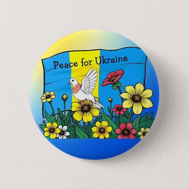Bóton Redondo 5.08cm Paz para a Ucrânia | Bandeira Ucraniana (Frente)