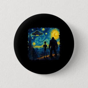 Bóton Redondo 5.08cm Pé Grande Alienígena Ovni Van Gogh Noite Estrelada