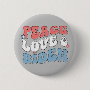 Bóton Redondo 5.08cm Peace Love Biden 2024 Vintage Retro