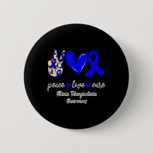 Bóton Redondo 5.08cm Peace Love Cure Ataxia Telangiectasia Blue Ribbon