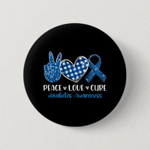 Bóton Redondo 5.08cm Peace Love Cure Cinza Blue Ribbon Diabetes Awarene