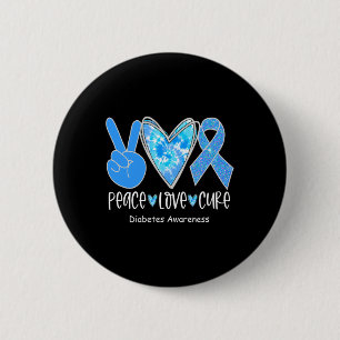 Bóton Redondo 5.08cm Peace Love Cure T1d Diabetes Sensibilização Blue R