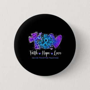 Bóton Redondo 5.08cm Peace Love Cure Teal and Purple Sunflower Suicídio