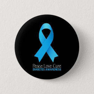 Bóton Redondo 5.08cm Peace Love Cure Type 1 Diabetes Sensibilização par