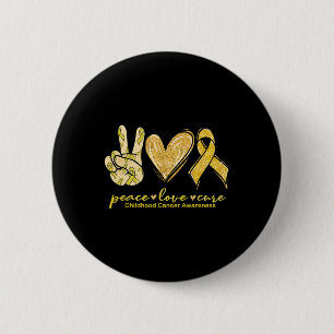 Bóton Redondo 5.08cm Peace Love Cure Yellow Ribbon Chilhood Cancer Awa