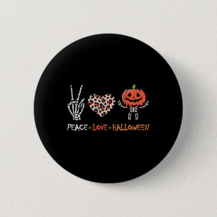Bóton Redondo 5.08cm Peace Love Halloween Engraçado Pumpkin Skeleton Le