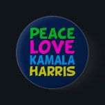 Bóton Redondo 5.08cm Peace Love Kamala Harris<br><div class="desc">Cute Peace Love Kamala Harris botão para um democrata progressista que ama designs políticos coloridos e divertidos. Votem em Kamala para presidente nas eleições de 2024. Um design liberal divertido em cores brilhantes.</div>