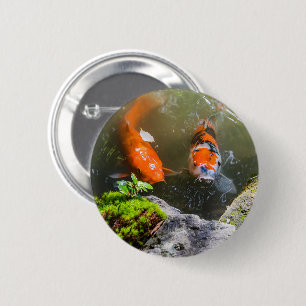 Bóton Redondo 5.08cm Peixe Koi numa lagoa