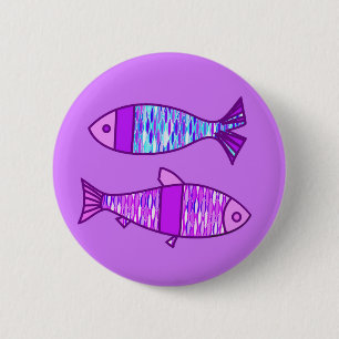 Bóton Redondo 5.08cm Peixe Moderno, Violeta e Roxo Ametista