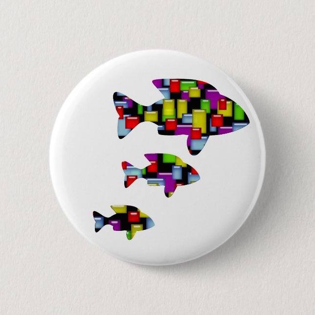Bóton Redondo 5.08cm peixe mosaico (Frente)