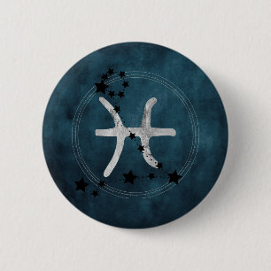 Bóton Redondo 5.08cm Peixes das estrelas da constelação de zodipo preto