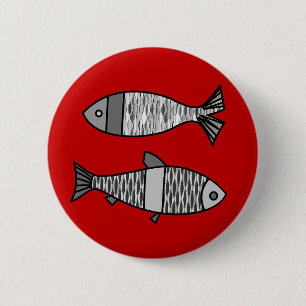 Bóton Redondo 5.08cm Peixes modernos, vermelho escuro retros e