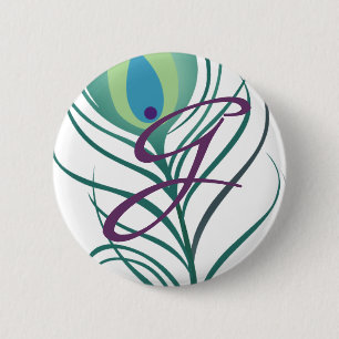 Bóton Redondo 5.08cm Pena elegante do pavão de DIY