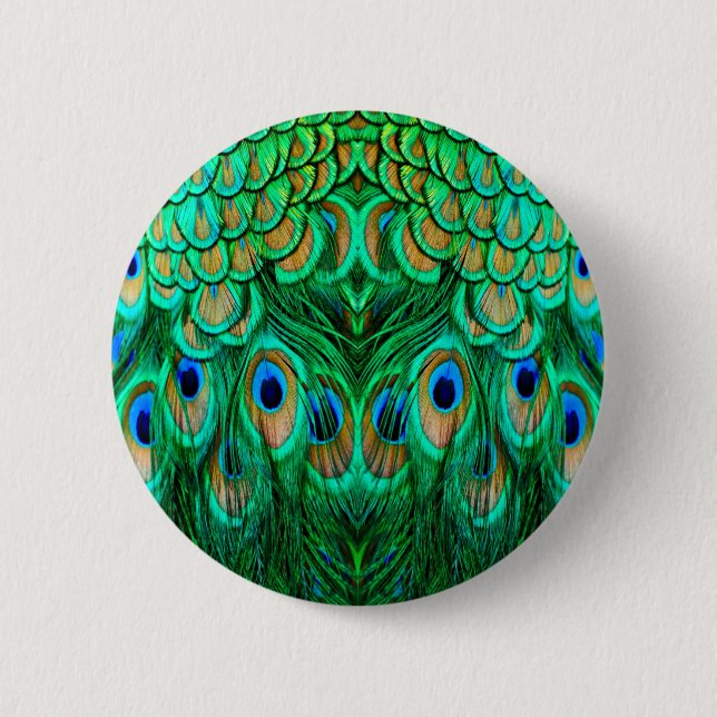 Bóton Redondo 5.08cm Penas de Pavão Gloriosas (Frente)