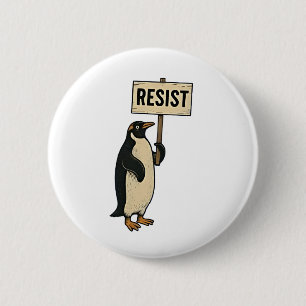 Bóton Redondo 5.08cm Penguin Engraçado Resiste Protesto Contra Tarrifs