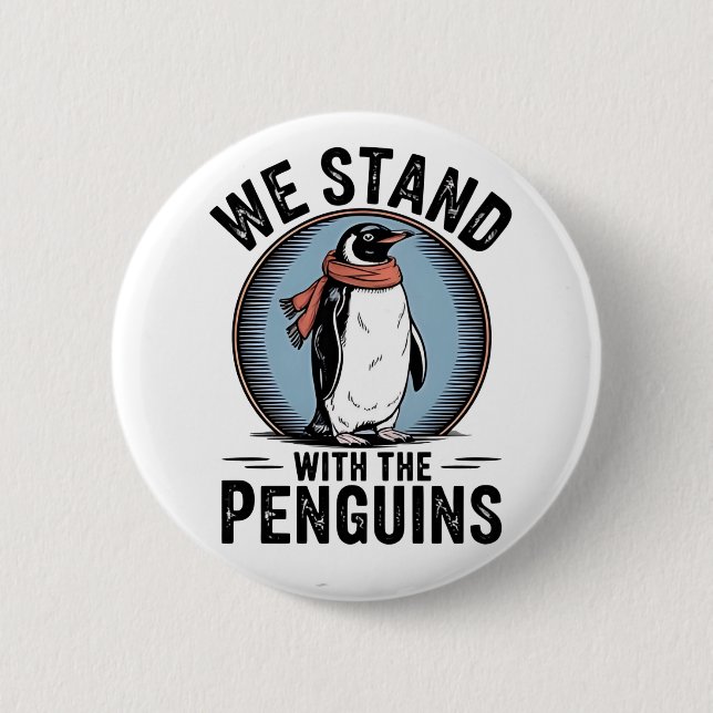 Bóton Redondo 5.08cm Penguin Engraçado Resiste Protesto Contra Tarrifs (Frente)
