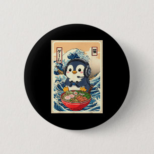Bóton Redondo 5.08cm Penguin Kawaii Japonês Ramen Noodle Retro Jogos