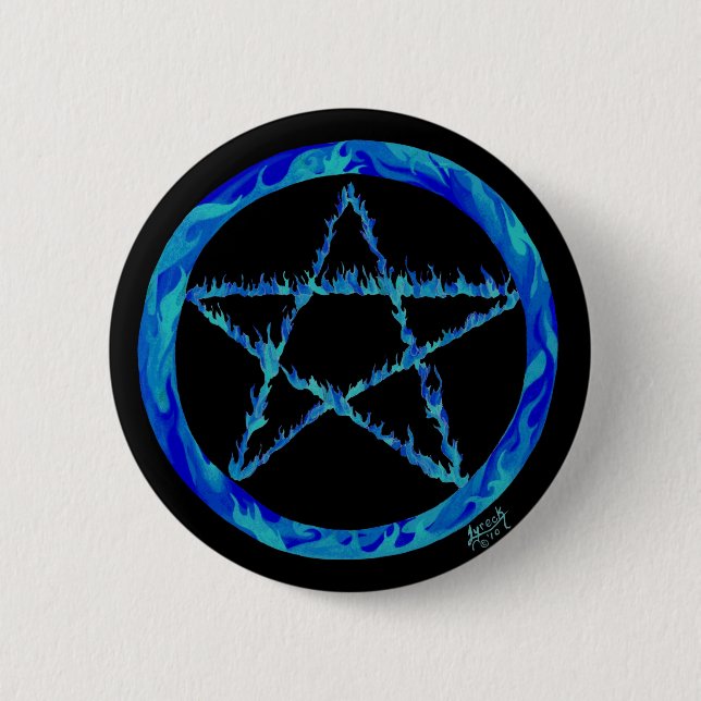 Bóton Redondo 5.08cm Pentacle da chama azul (Frente)