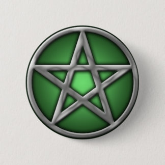 Bóton Redondo 5.08cm Pentacle de prata no verde