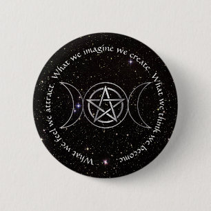 Bóton Redondo 5.08cm Pentáculo Wicca da Deusa da Lua Tripla