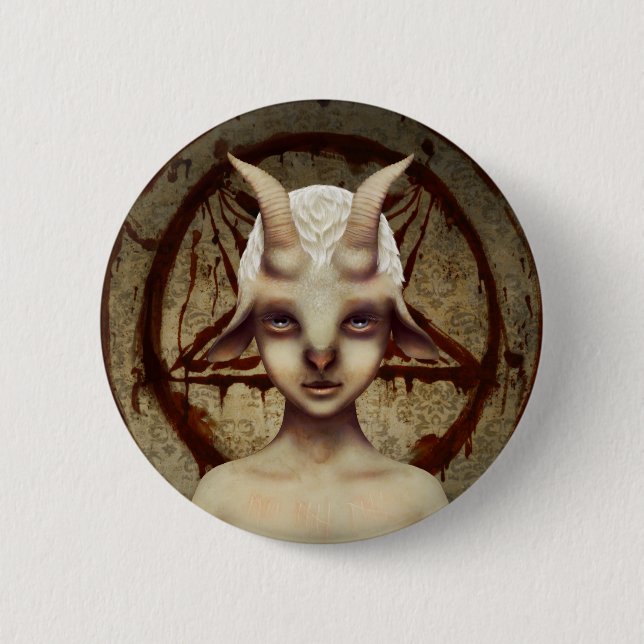 Bóton Redondo 5.08cm PEQUENO crachá do botão de BAPHOMET (Frente)