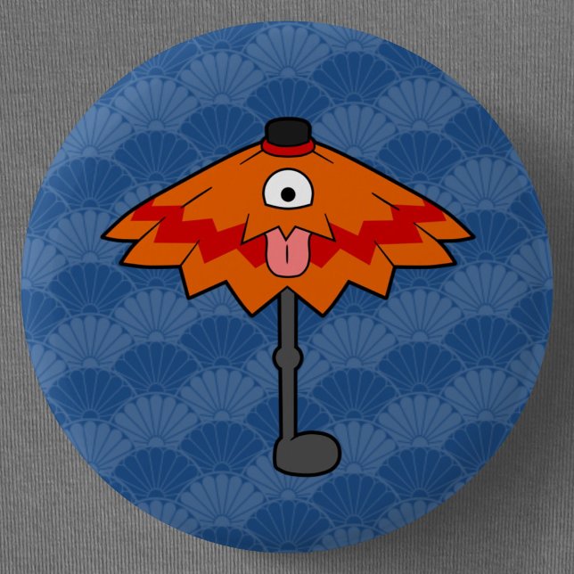 Bóton Redondo 5.08cm Pequeno Kasa-obake Umbrella Yokai (Cute Umbrella Ghost Kasa-obake Yokai Can Badge- Detail View)