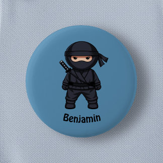 Bóton Redondo 5.08cm Pequeno Ninja Guerreiro no Azul