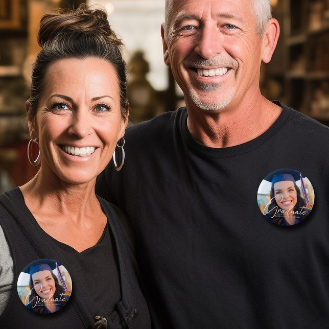 Bóton Redondo 5.08cm Personalização do Script Branco de Foto para Gradu (Criador carregado)