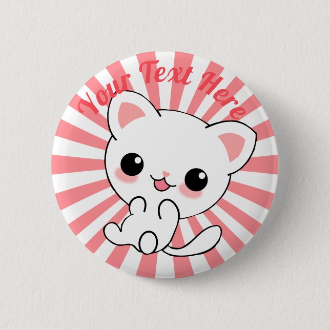 Bóton Redondo 5.08cm Personalizado de Kawaii White Kitten (Frente)