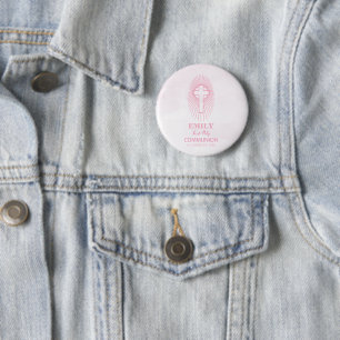 Bóton Redondo 5.08cm Personalizar, Rosa Primeiro Sagrado Anfitrião Com