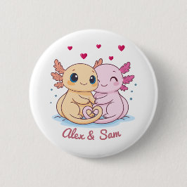Bóton Redondo 5.08cm Personalized Axolotl Valentine Button with Names