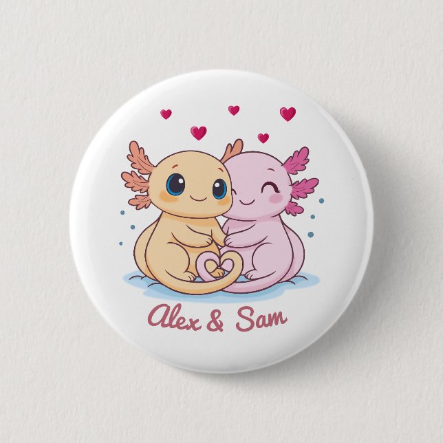 Bóton Redondo 5.08cm Personalized Axolotl Valentine Button with Names (Frente)